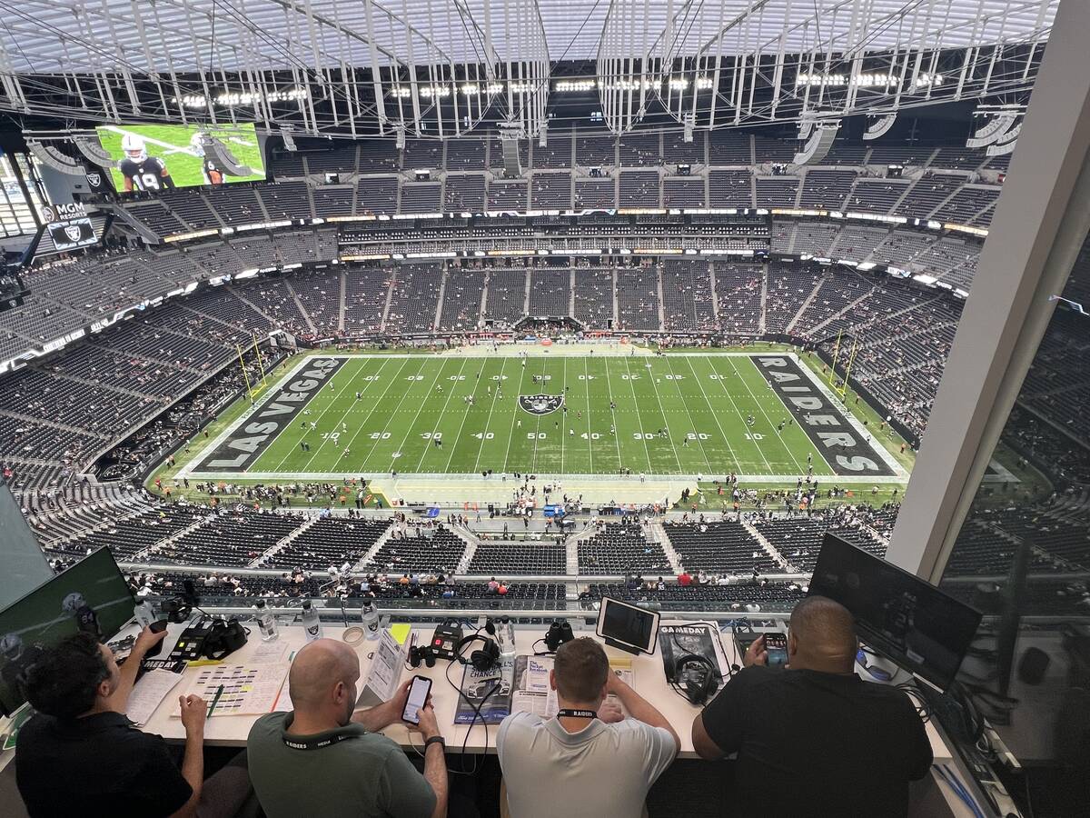 A view from David Humm Broadcast Booth is shown after the dedication of the booth at Allegiant ...