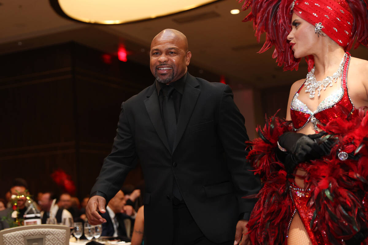 Retired boxer Roy Jones Jr. is honored during the Nevada Boxing Hall of Fame Induction Ceremony ...