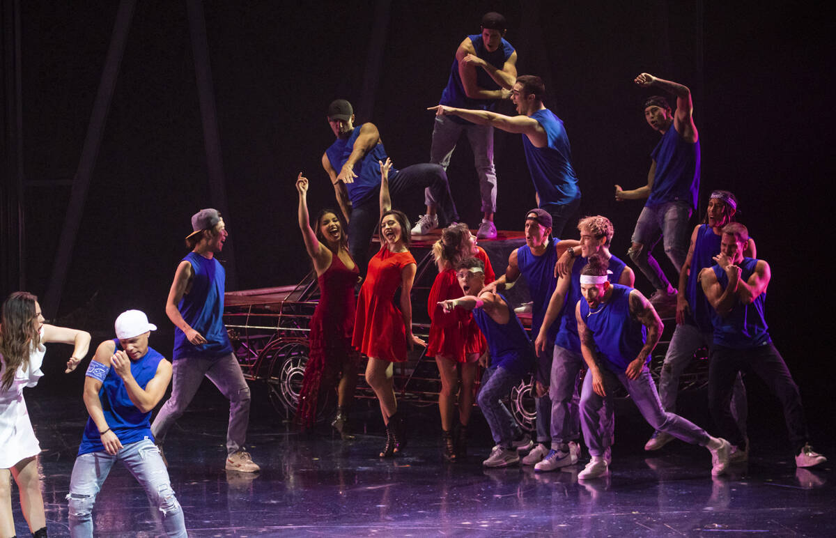 Cast members of Michael Jackson One perform to “The Girl is Mine” during a celebr ...