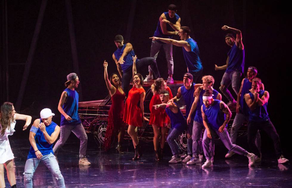 Cast members of Michael Jackson One perform to “The Girl is Mine” during a celebr ...