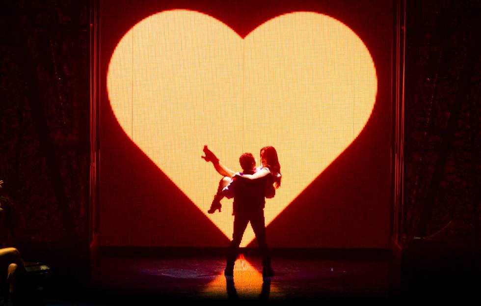 Cast members of Michael Jackson One perform to “The Girl is Mine” during a celebr ...