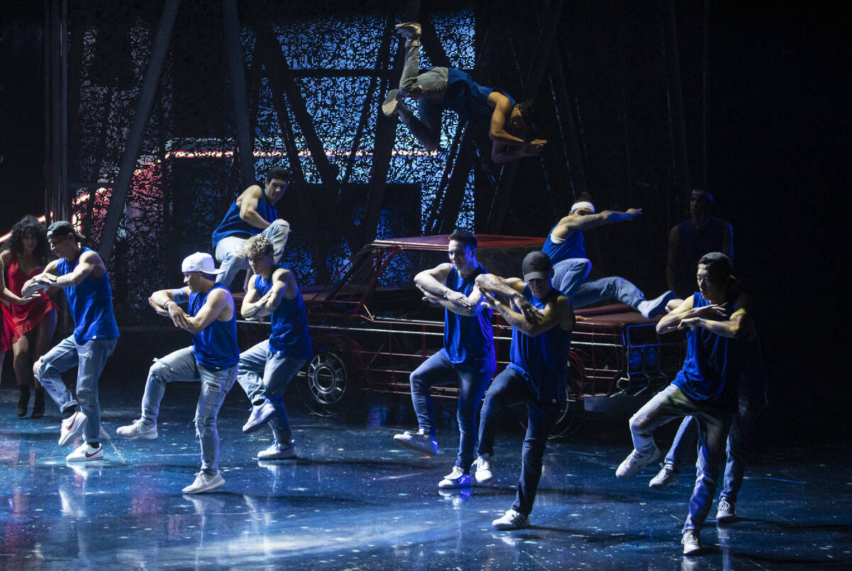 Cast members of Michael Jackson One perform to “The Girl is Mine” during a celebr ...