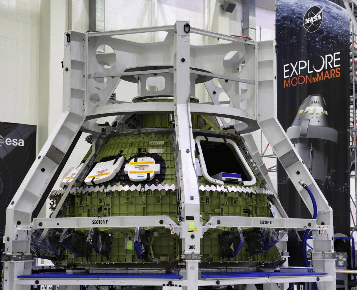 The Artemis III Orion crew capsule being assembled at Kennedy Space Center, Florida, on Sunday, ...