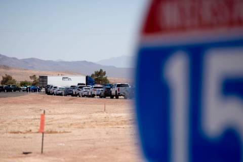 Memorial Day traffic backs up on the South Interstate 15 on-ramp in Jean on Monday, May 30, 202 ...
