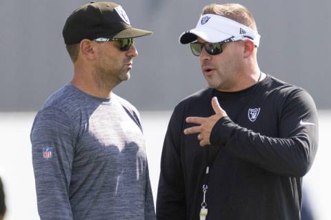 Raiders general manager Dave Ziegler, left, and head coach Josh McDaniels during the team&#x201 ...