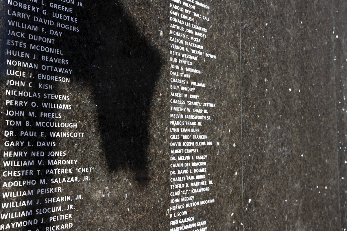 The Veterans Memorial Wall at Henderson City Hall on Friday, Aug. 26, 2022, in Henderson. Veter ...