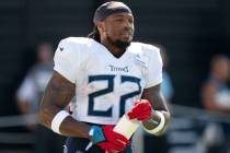 Tennessee Titans running back Derrick Henry (22) looks to the sideline during an NFL football t ...