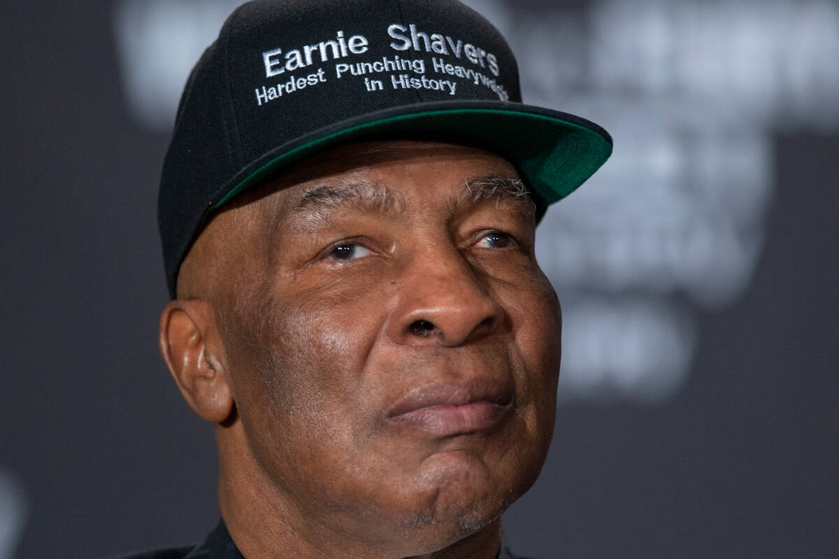 FILE - Former heavyweight champion Earnie Shavers talks to the media at a Heavyweight Legends r ...