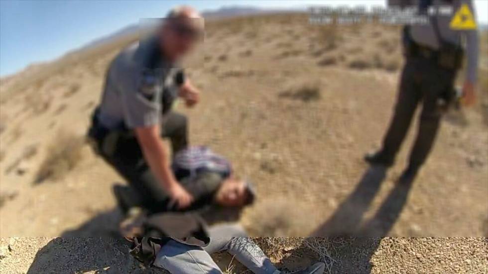 Conner Jack Oswalt, 17, is confronted by Nevada State Police on Interstate 15 near Goodsprings ...