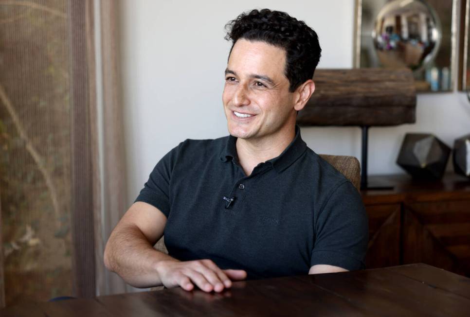 Eric Velasquez Frenkiel, founder and CEO of Pomelo, talks to a reporter in his Henderson home W ...