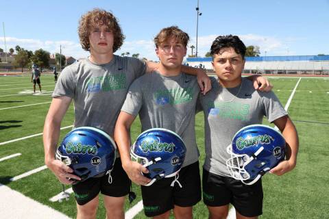 Players from left, Reagan Johnson, Tyler Eenhuis, and Christopher Aguayo, pose for a portrait h ...