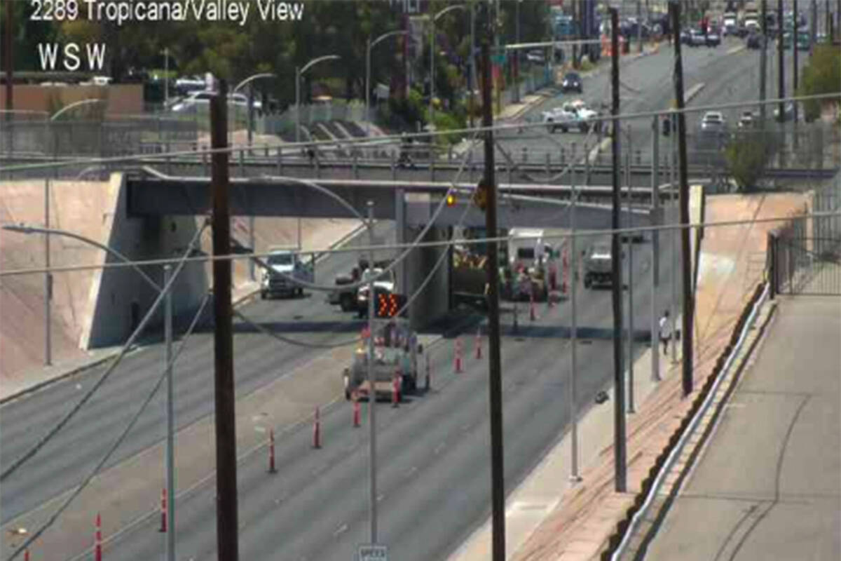 All of the eastbound lanes of Tropicana Avenue between Wynn Road and Valley View Boulevard were ...