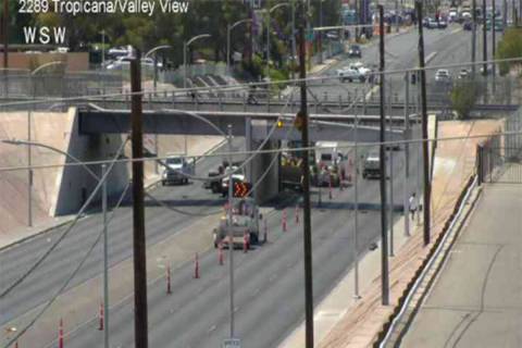 All of the eastbound lanes of Tropicana Avenue between Wynn Road and Valley View Boulevard were ...