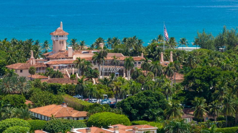 This photo shows an aerial view of former President Donald Trump's Mar-a-Lago club in Palm Beac ...
