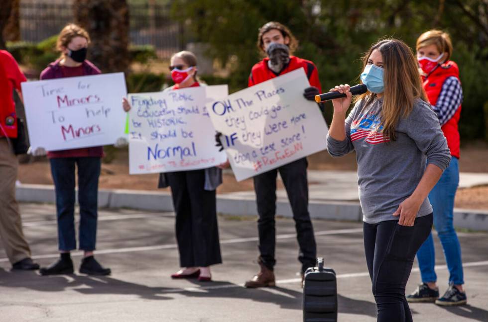 Nevada state director Cecia Alvarado with Mi familia Vota addresses educators, parents, studen ...