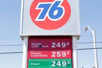 FILE - Posted gasoline prices are displayed at a 76 gas station on MLK Boulevard on Tuesday, Au ...