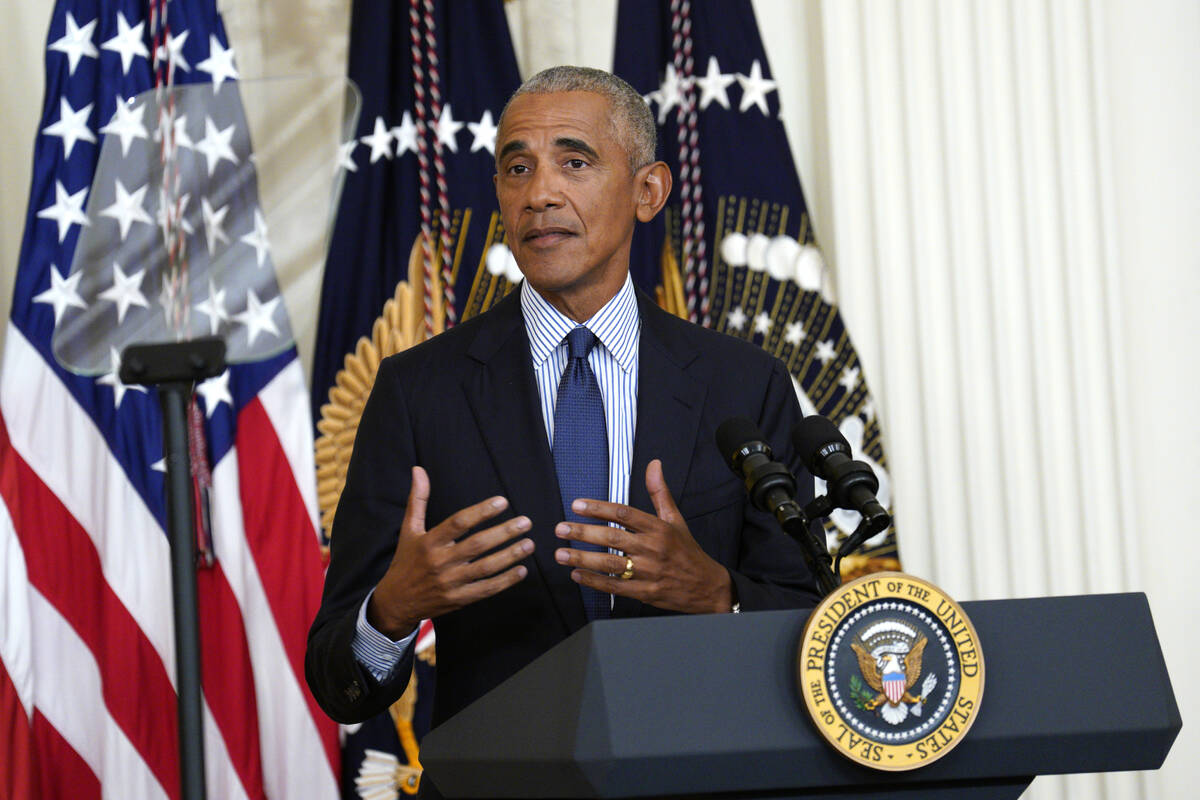 Former President Barack Obama speaks after unveiling his official White House portrait during a ...