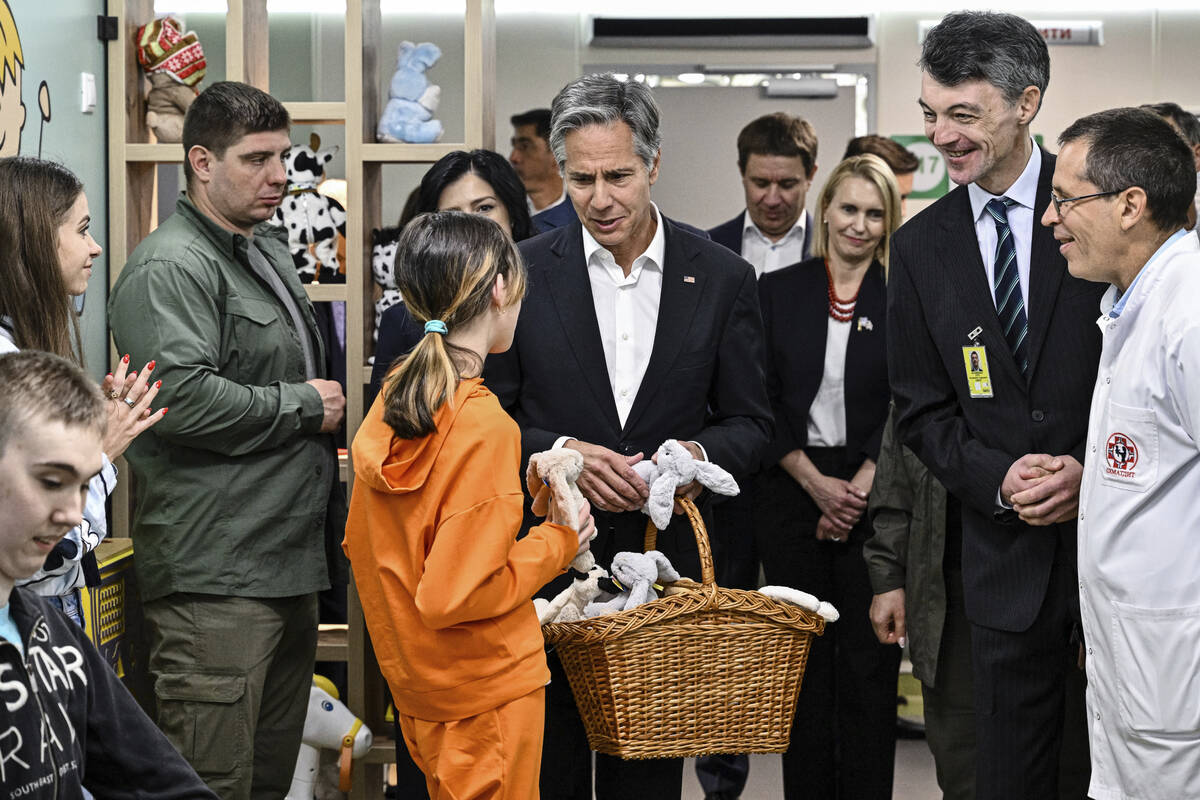 US Secretary of State Antony Blinken meets children during his visit to a children hospital in ...
