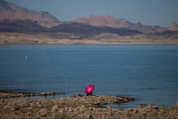 People hang out at Swim Beach, along the Boulder Basin and Boulder Beach area, at Lake Mead Nat ...