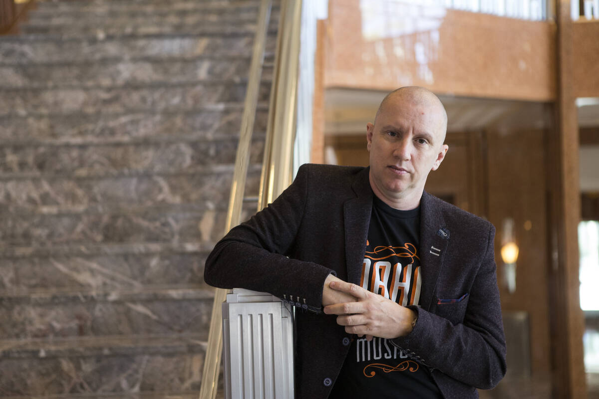 Andy Walmsley, set designer for "Idaho! The Comedy Musical", poses for a portrait at ...