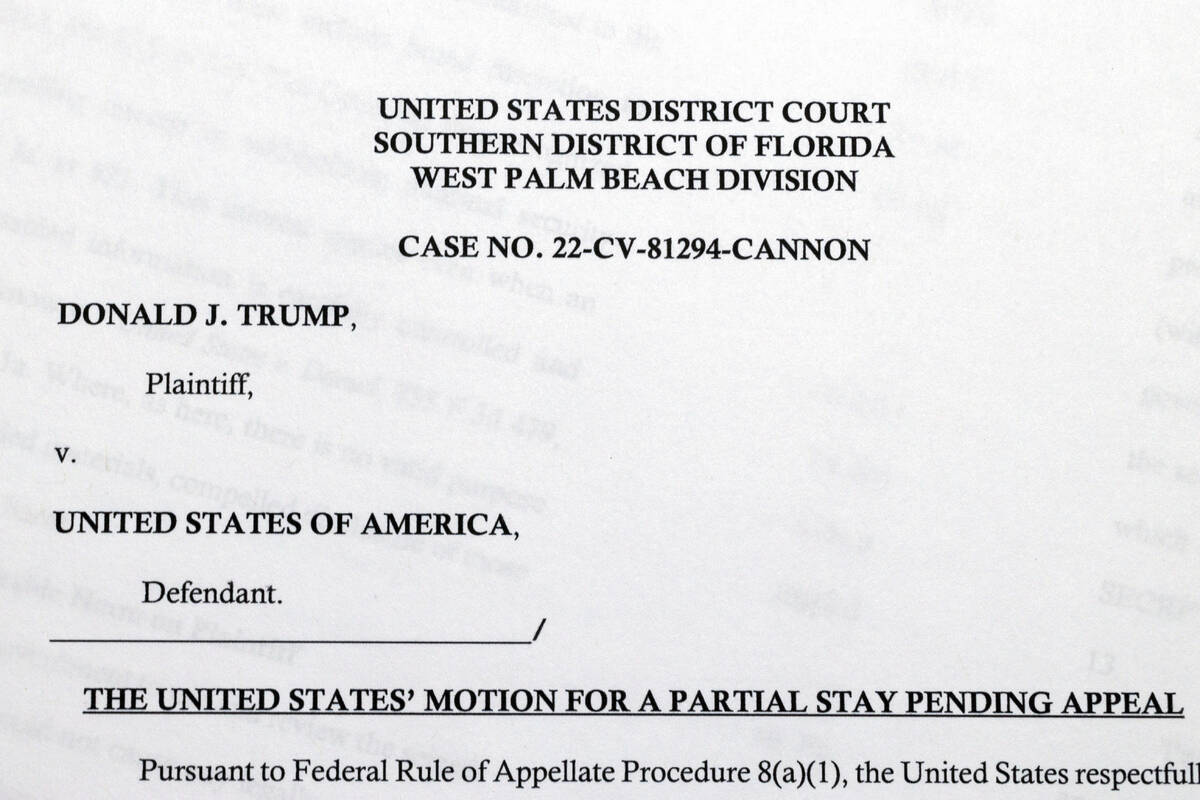 A page from the Justice Department's motion to appeal a judge's decision to name an independent ...