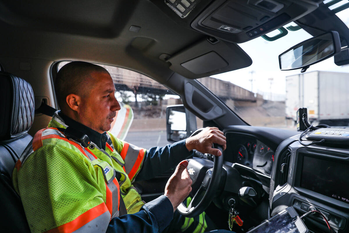 Stephen San Filippo, a supervisor Freeway Service Patrol operator, speaks with the Review-Journ ...