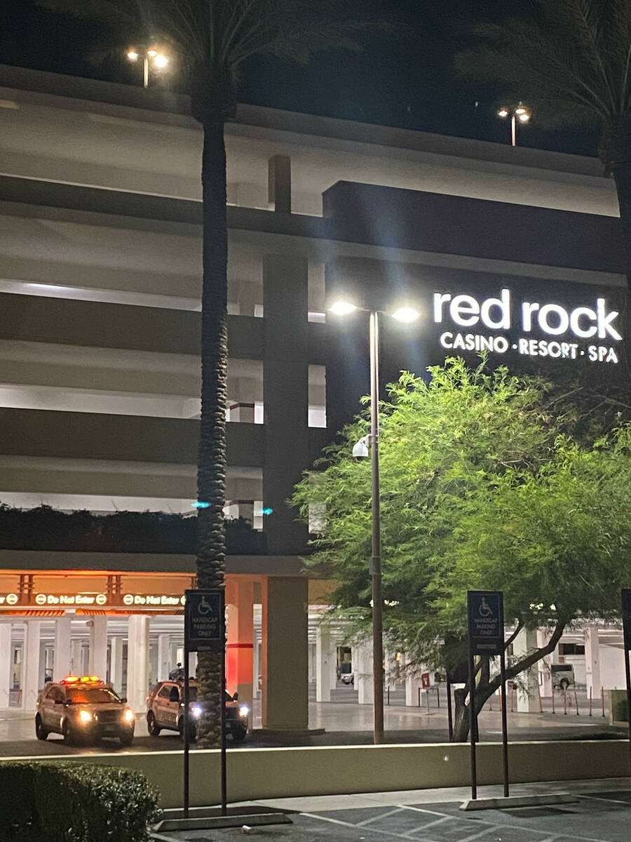 Las Vegas police vehicles are seen outside the Red Rock Resort, Monday, Sept. 12, 2022, after a ...