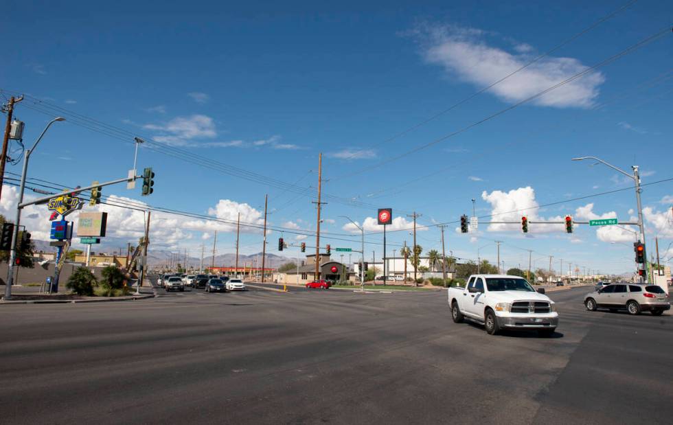 The intersection of Las Vegas Boulevard N and N Pecos Road where a motorcyclist died in a crash ...