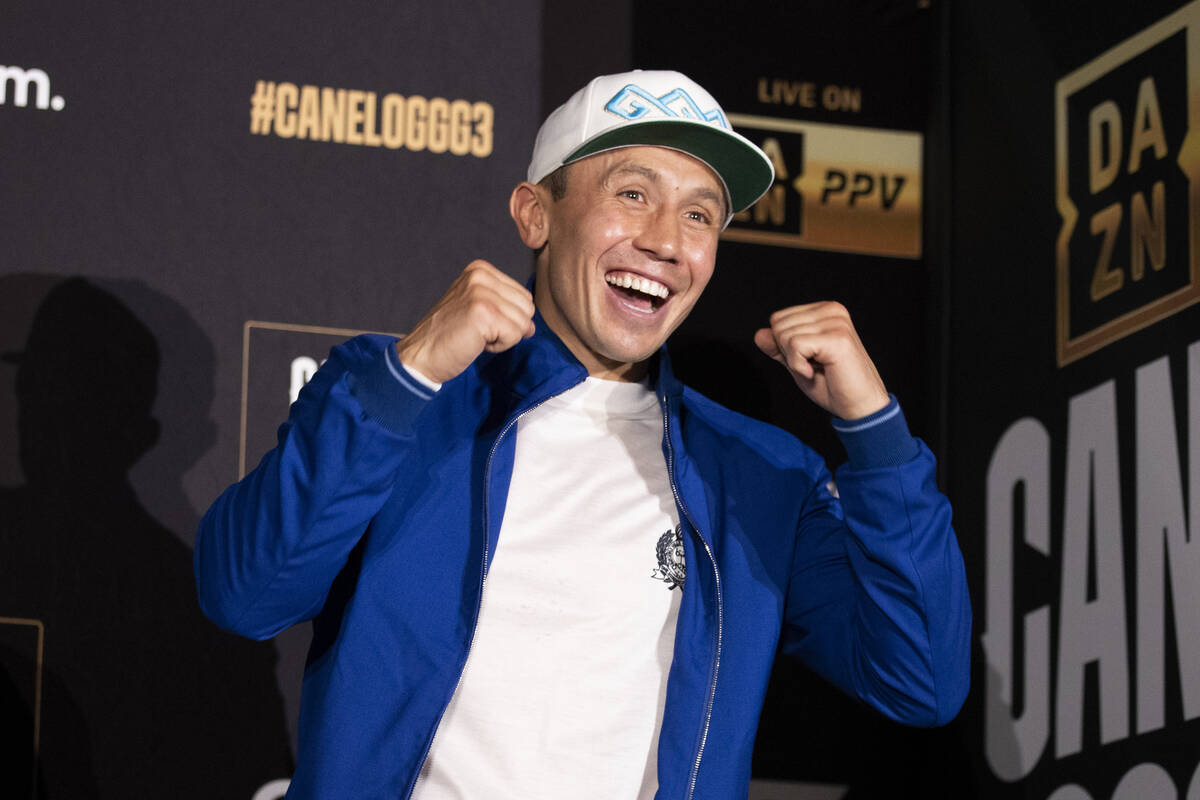 Gennadiy Golovkin poses during his grand arrival at the MGM Grand hotel-casino in Las Vegas, Tu ...