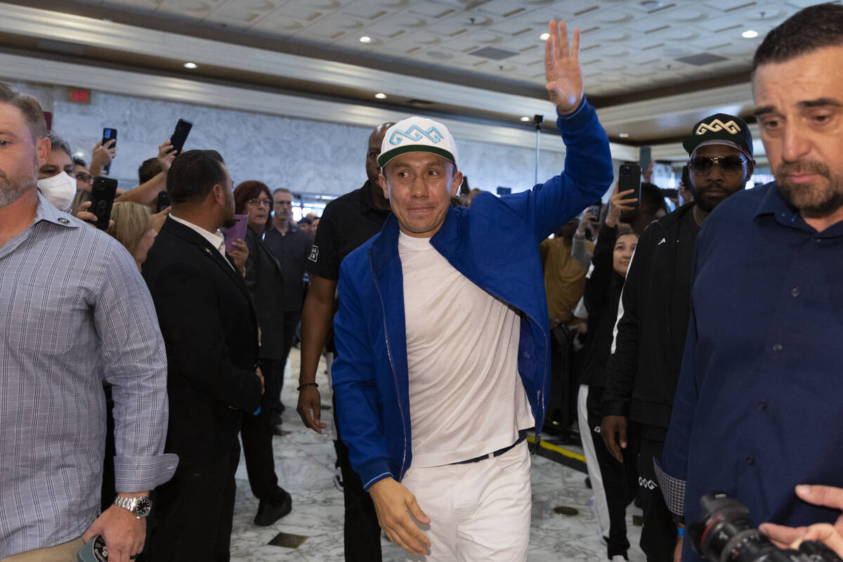 Gennadiy Golovkin makes his grand arrival at the MGM Grand hotel-casino in Las Vegas, Tuesday, ...