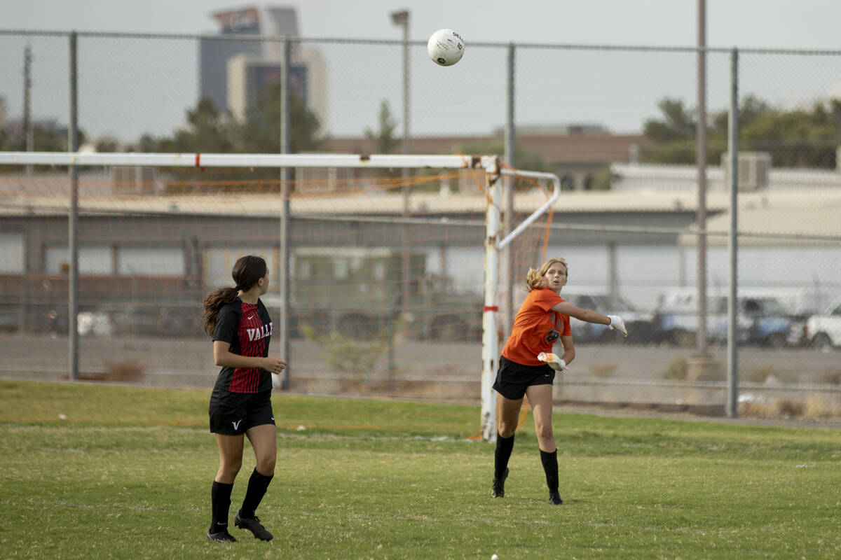Spring Valley High School's Lila Spada clears the ball during their game against Valley High Sc ...