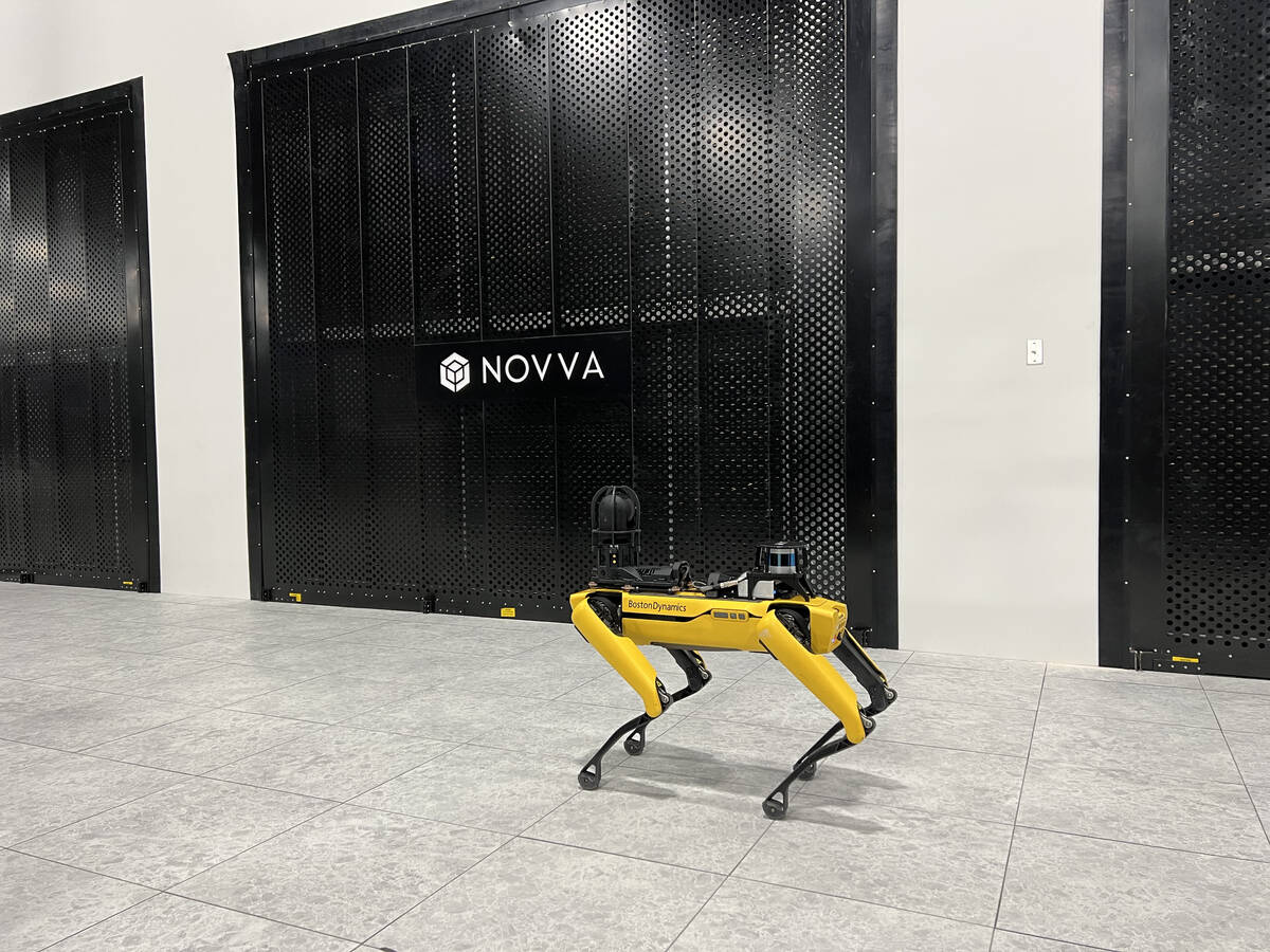 A robotic "dog" that helps with surveillance and environmental monitoring is seen in Novva Data ...
