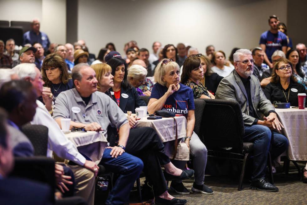 Guests listen to Sheriff Joe Lombardo, the Republican candidate for governor, speak at a breakf ...