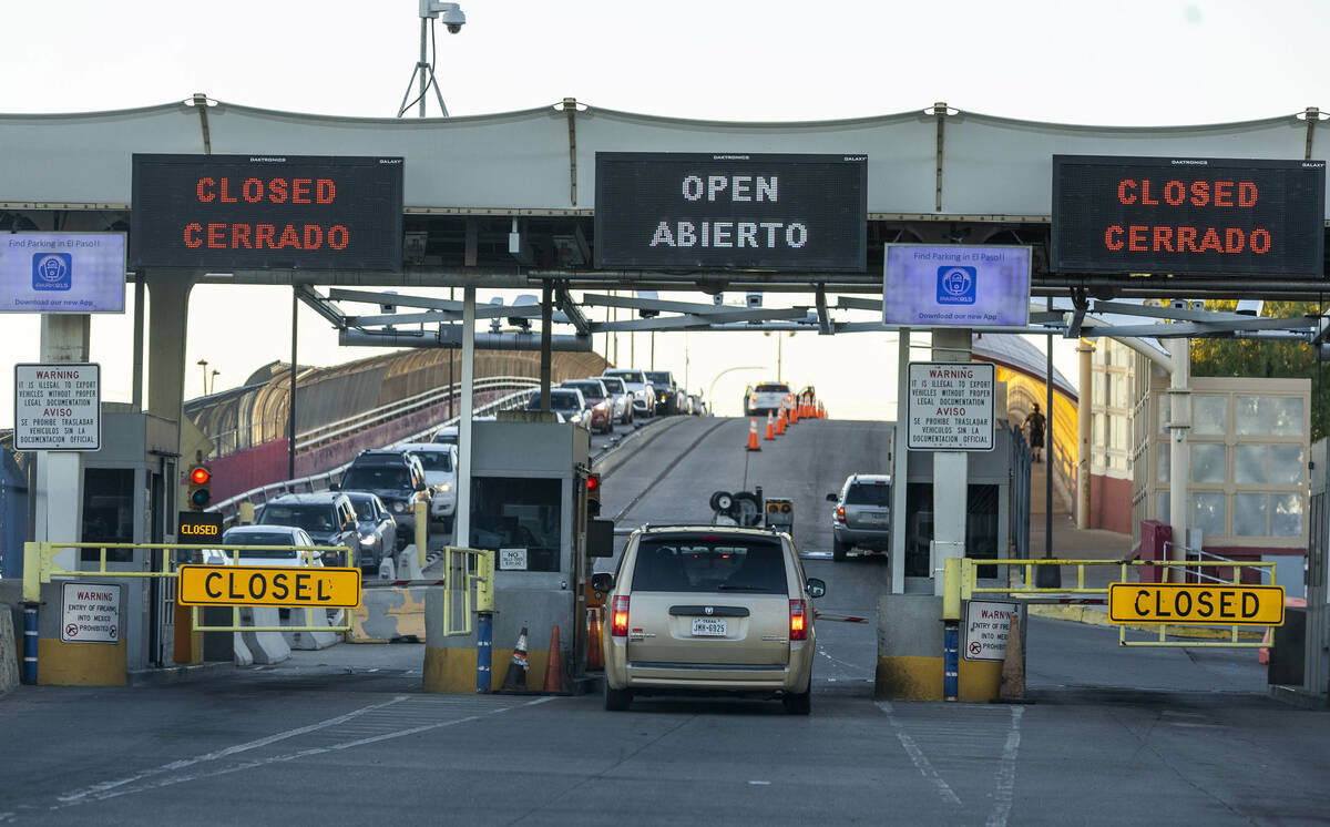Vehicles cross the Mexican border on the Stanton Street Bridge on Friday, Sept. 16, 2022, in El ...
