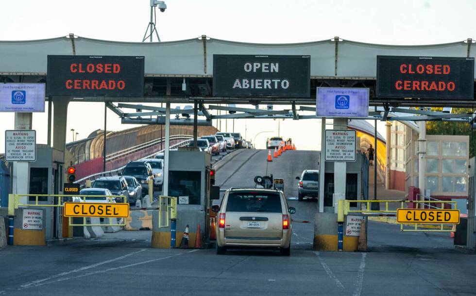 Vehicles cross the Mexican border on the Stanton Street Bridge on Friday, Sept. 16, 2022, in El ...