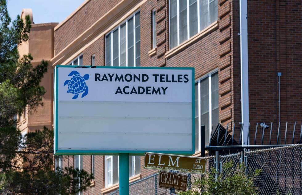 Exterior of the Raymond Telles Academy on Thursday, Sept. 15, 2022, in El Paso, Texas. (L.E. Ba ...