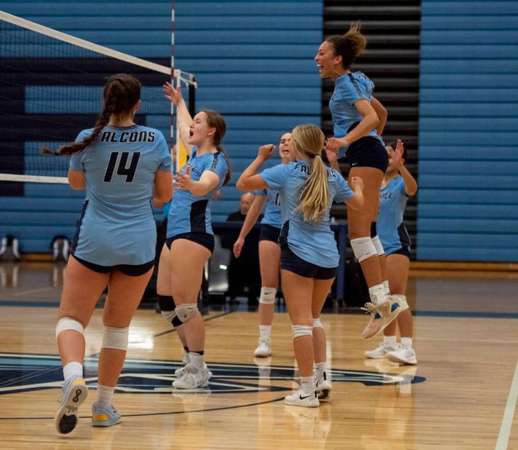 Foothill celebrates a point against Shadow Ridge during their match on Thursday, Sept. 15, 2022 ...