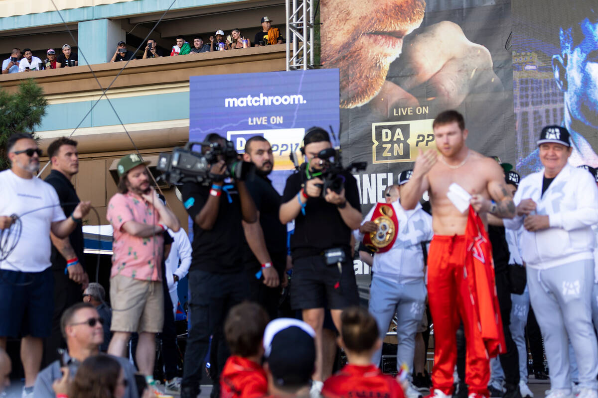 Fans attend a ceremonial weigh-in for Saul "Canelo" Alvarez and Gennadiy Golovkin at ...