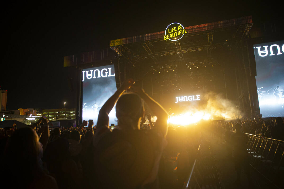Jungle performs during the first day of the Life is Beautiful festival on Friday, Sept. 16, 202 ...