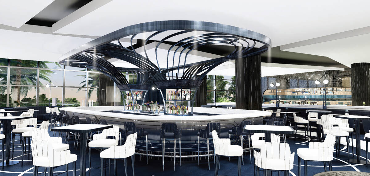 A rendering of the main bar in Proper Eats, the food hall scheduled to open in December 2022 in ...