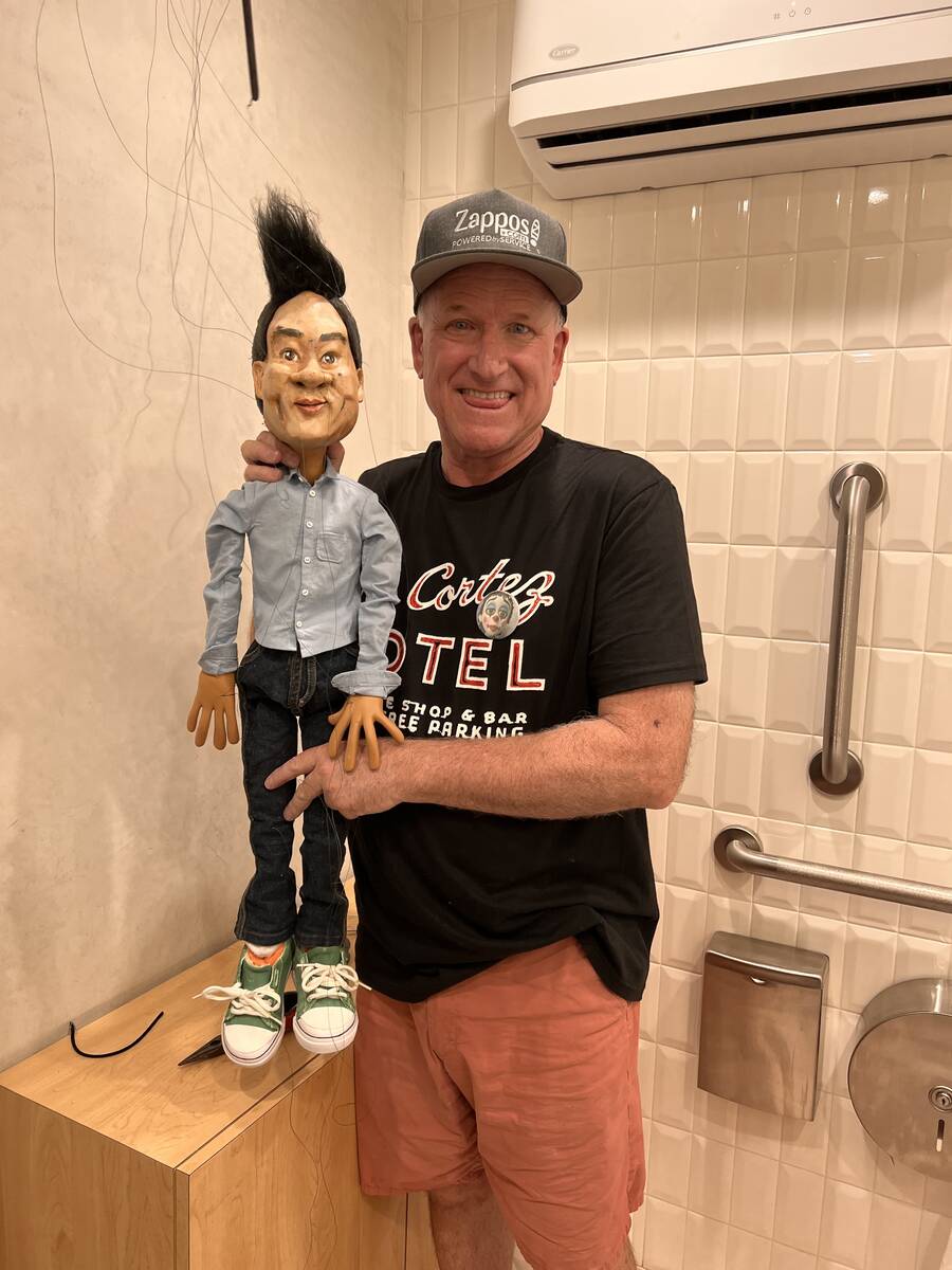 Las Vegas puppeteer Scott Land presented this marionette of the late Zappos founder Tony Hsieh ...
