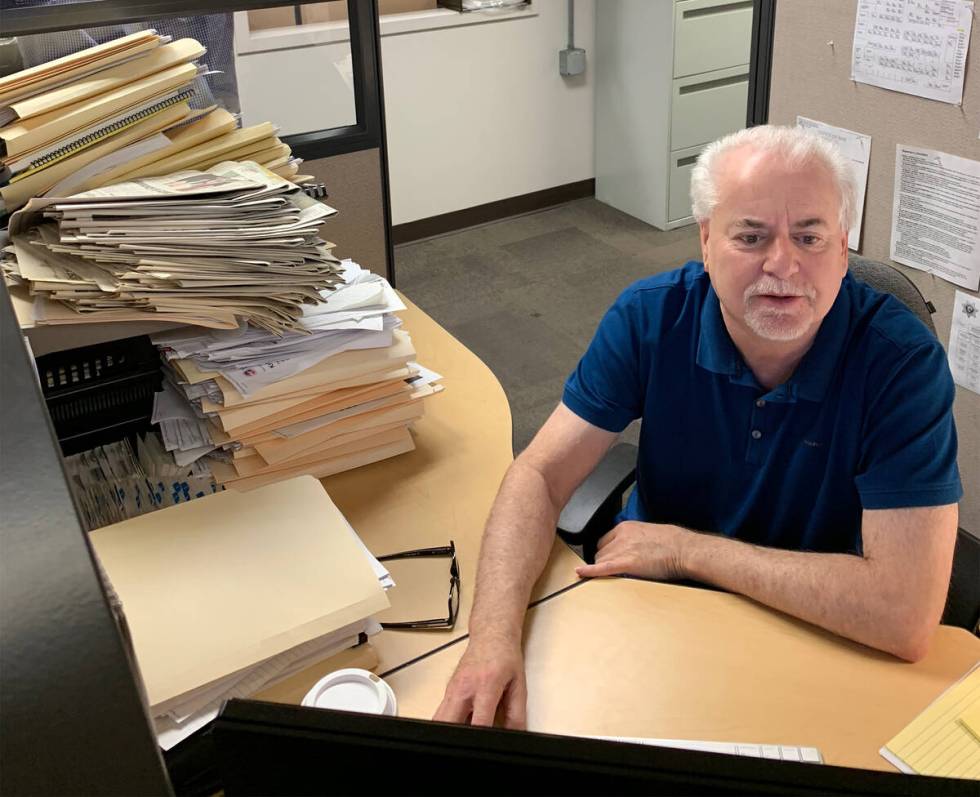 Investigative reporter Jeff German works in the Review-Journal offices on Oct. 20, 2018. (Harri ...