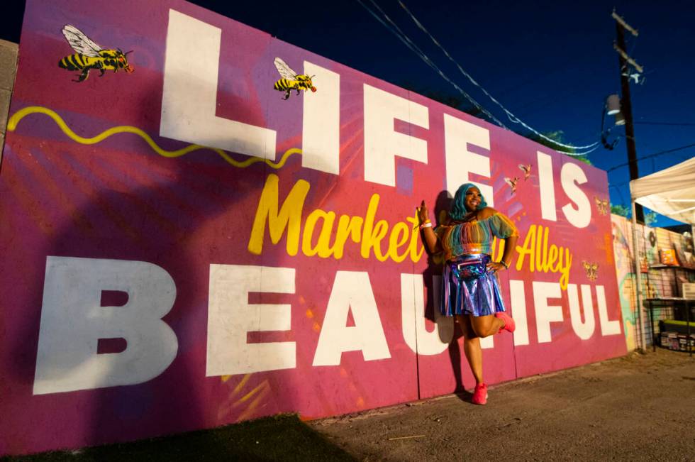 Taylor Tanksley of Las Vegas poses for a photo during the Life is Beautiful festival on Saturda ...