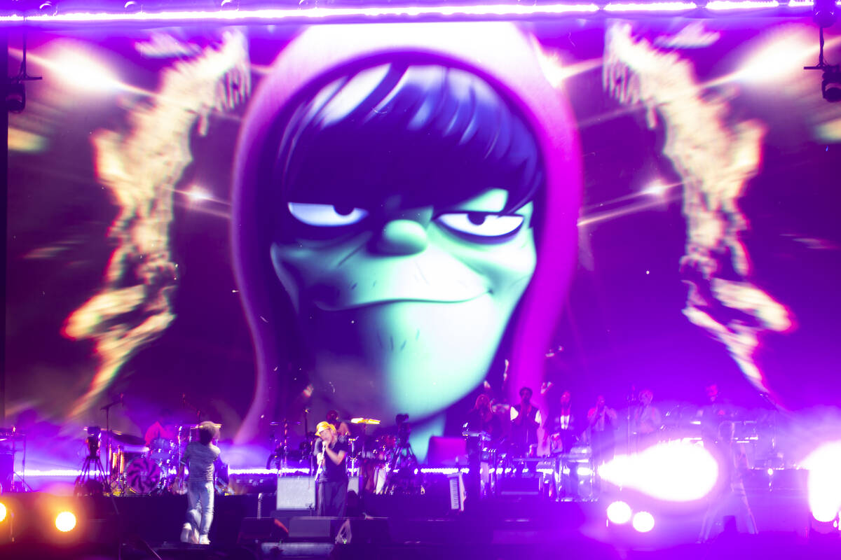Gorillaz perform during the Life is Beautiful festival on Sunday, Sept. 18, 2022, in downtown L ...