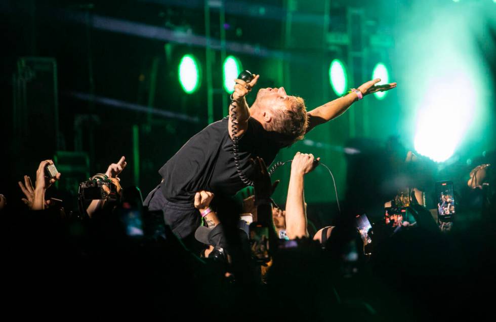 Damon Albarn of Gorillaz performs during the Life is Beautiful festival on Saturday, Sept. 17, ...