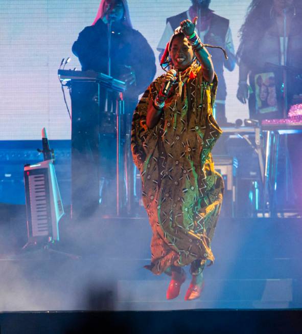 Fatoumata Diawara performs with Gorillaz during the Life is Beautiful festival on Sunday, Sept. ...