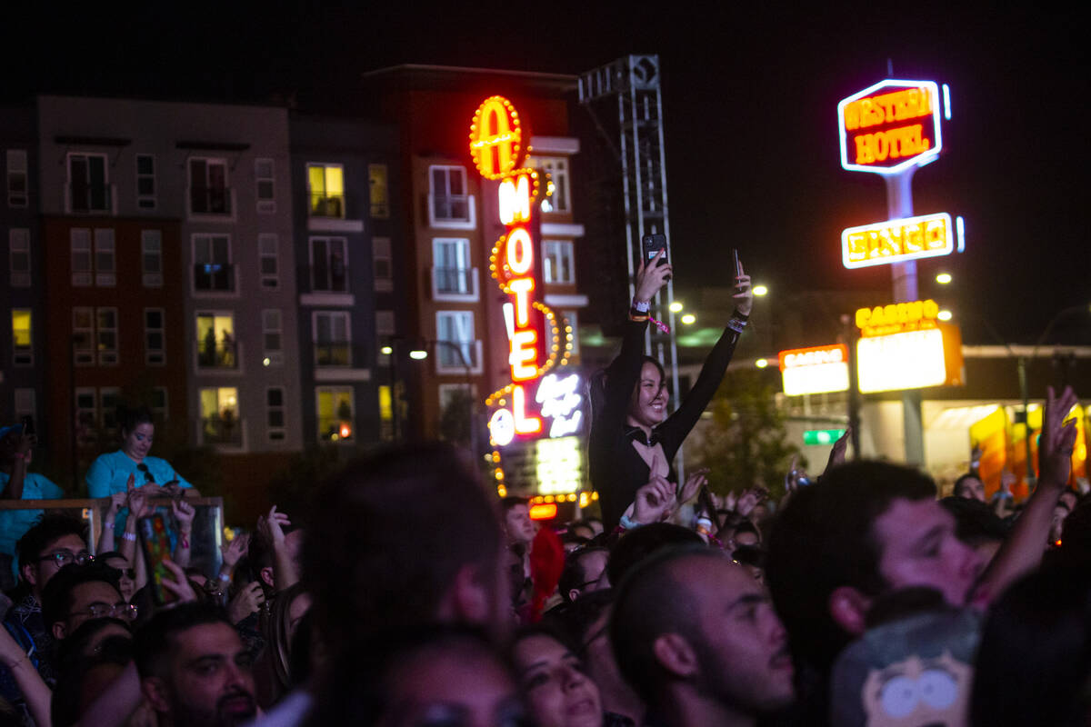 Fans watch as Alessia Cara performs during the Life is Beautiful festival on Saturday, Sept. 17 ...