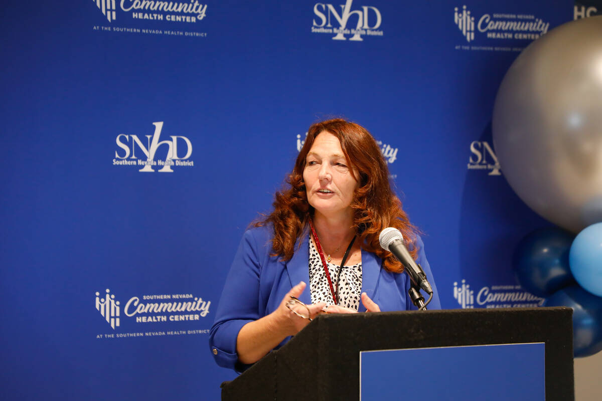 Commissioner Marilyn Kirkpatrick, chair of Southern Nevada District Board of Health, speaks dur ...