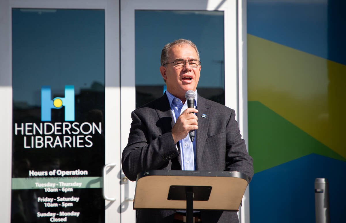 David Ortlipp, chairman of the Henderson Library board of trustees, speaks at the debut of the ...