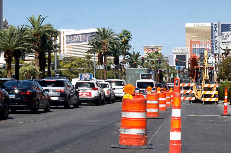 Construction equipment is seen on Las Vegas Boulevard, Wednesday, Sept. 21, 2022, in Las Vegas. ...